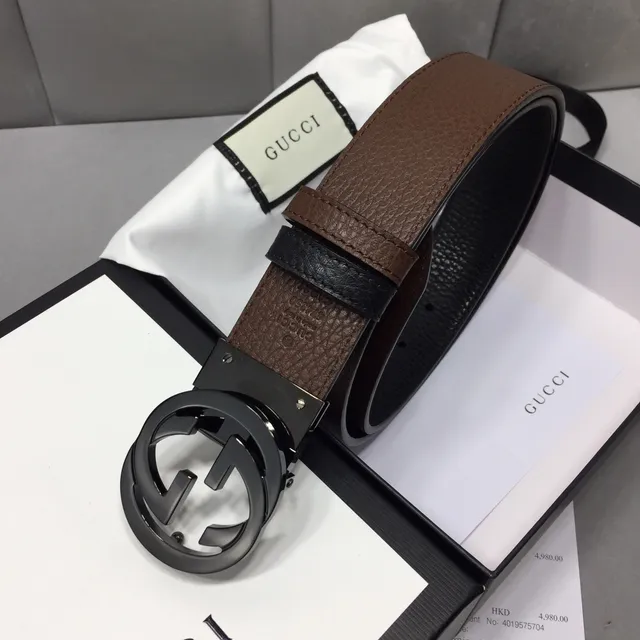Gucci Interlocking G Belt Ceinture en cuir noir et marron 4