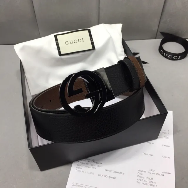 Gucci Interlocking G Belt Ceinture en cuir noir et marron 5
