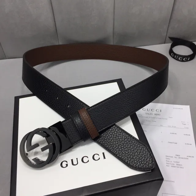 Gucci Interlocking G Belt Ceinture en cuir noir et marron 6