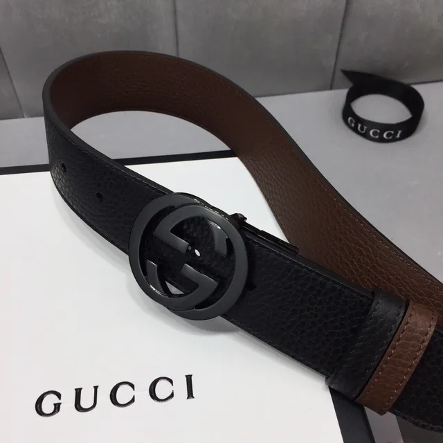 Gucci Interlocking G Belt Ceinture en cuir noir et marron 9