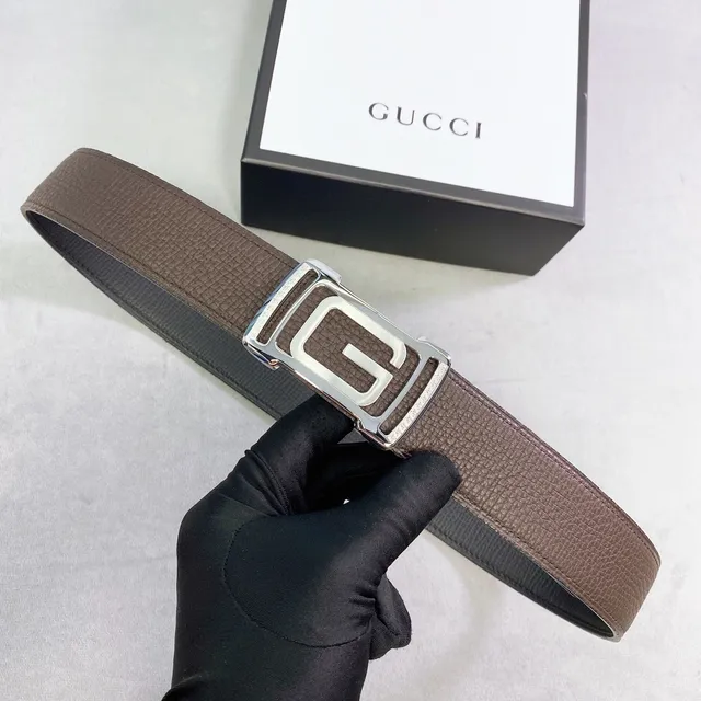 Gucci Interlocking G Buckle Brown Pebbled Leather Belt 3