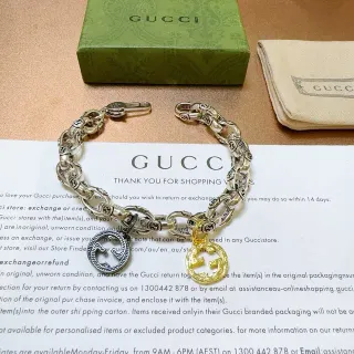 Gucci Interlocking G Motif سوار سلسلة فضي ذهبي سوار سميك مع روابط بيضاوية