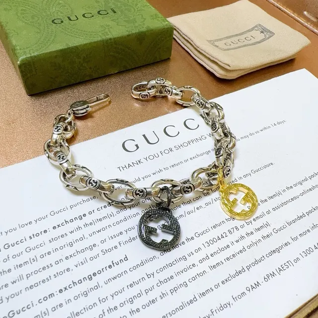 Gucci Interlocking G Motif चेन ब्रेसलेट सिल्वर गोल्ड मोटा ओवल-लिंक ब्रेसलेट 9