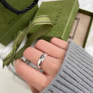 Gucci خاتم الحب فضي أخضر مصقول منحوت حرف G المتشابك شعار خاتم