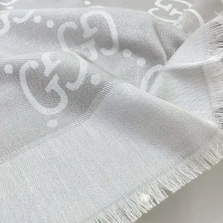 Gucci Monogram-Printed Light Gray Silk Scarf