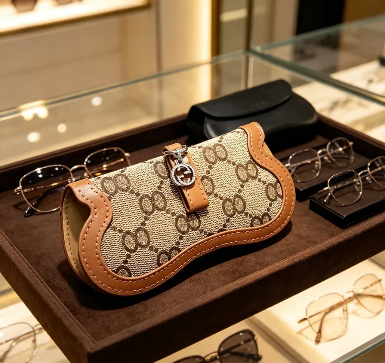 Gucci Ophidia Beige Brown GG Monogram Canvas Tan Leather Trim gafas de sol 7