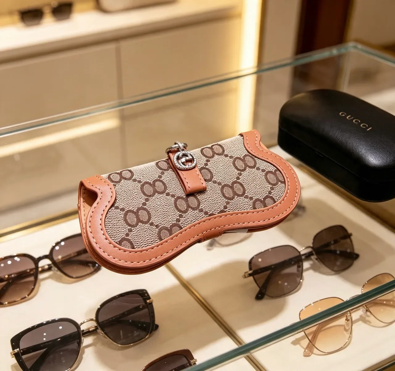 Gucci Ophidia Beige Brown GG Monogram Canvas Tan Leather Trim gafas de sol 8