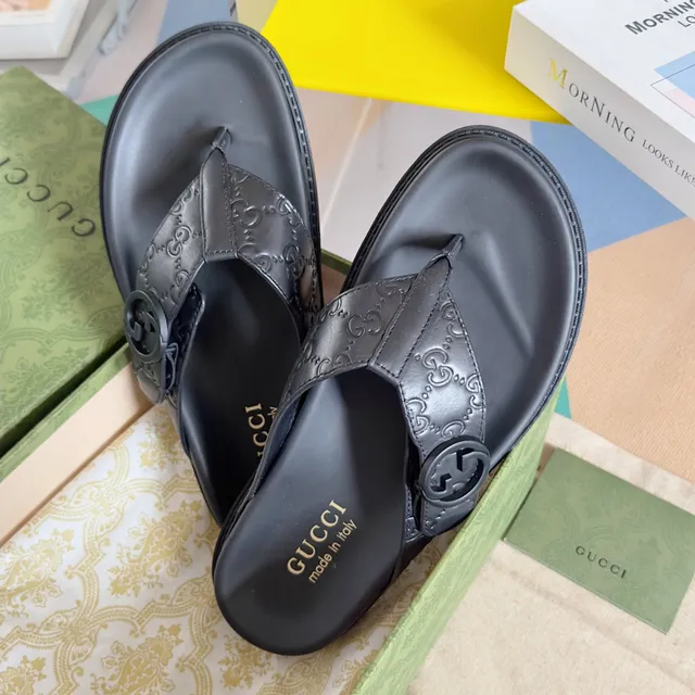 Gucci Ophidia Black Gray Double-Strap Slide GG Monogram Canvas Sandals 5