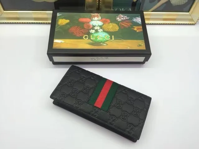 Gucci Ophidia محفظة طويلة سوداء وخضراء مطبوعة GG Monogram تفاصيل شريط ويب 9