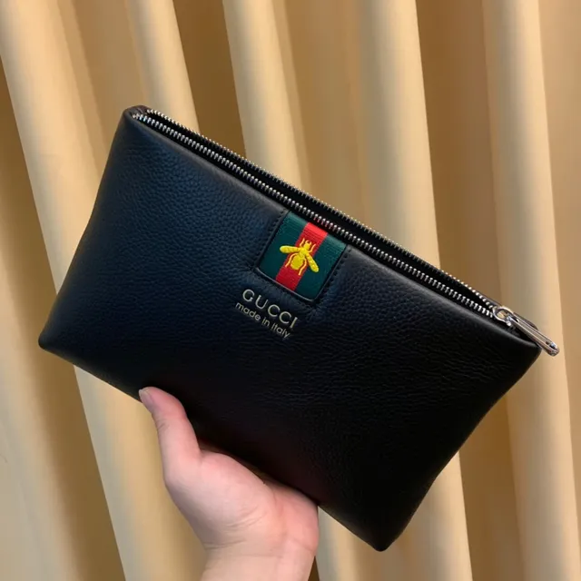 Gucci Ophidia Black Pebbled Leather Envelope Clutch 4