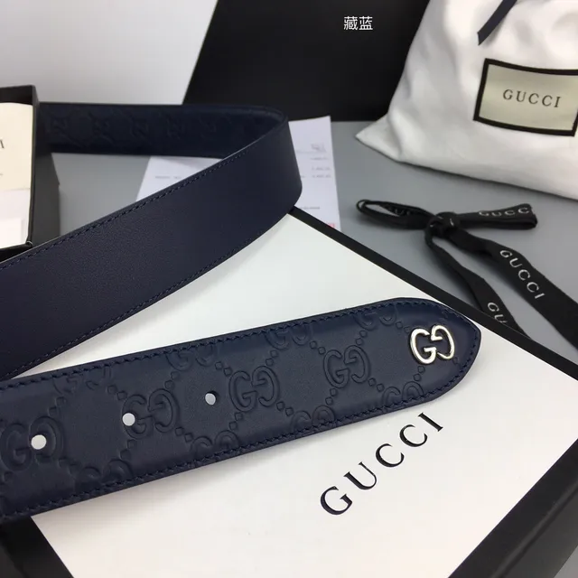 Gucci Ophidia Embossed GG Navy Blue Leather Belt 7