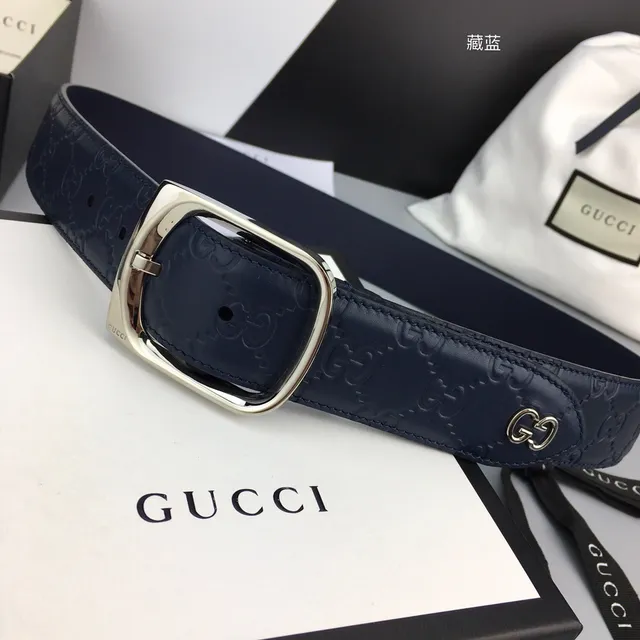 Gucci Ophidia Embossed GG Navy Blue Leather Belt 9