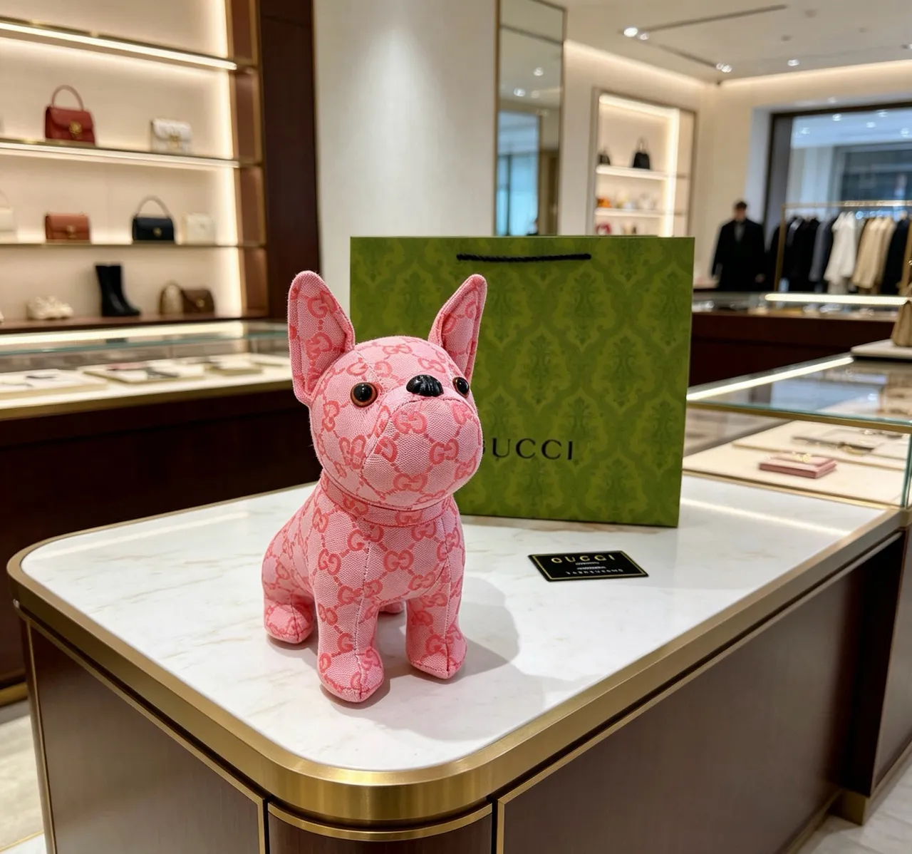 Gucci Sac à main rose et noir peluche bulldog silhouette GG monogramme tissu jacquard 2