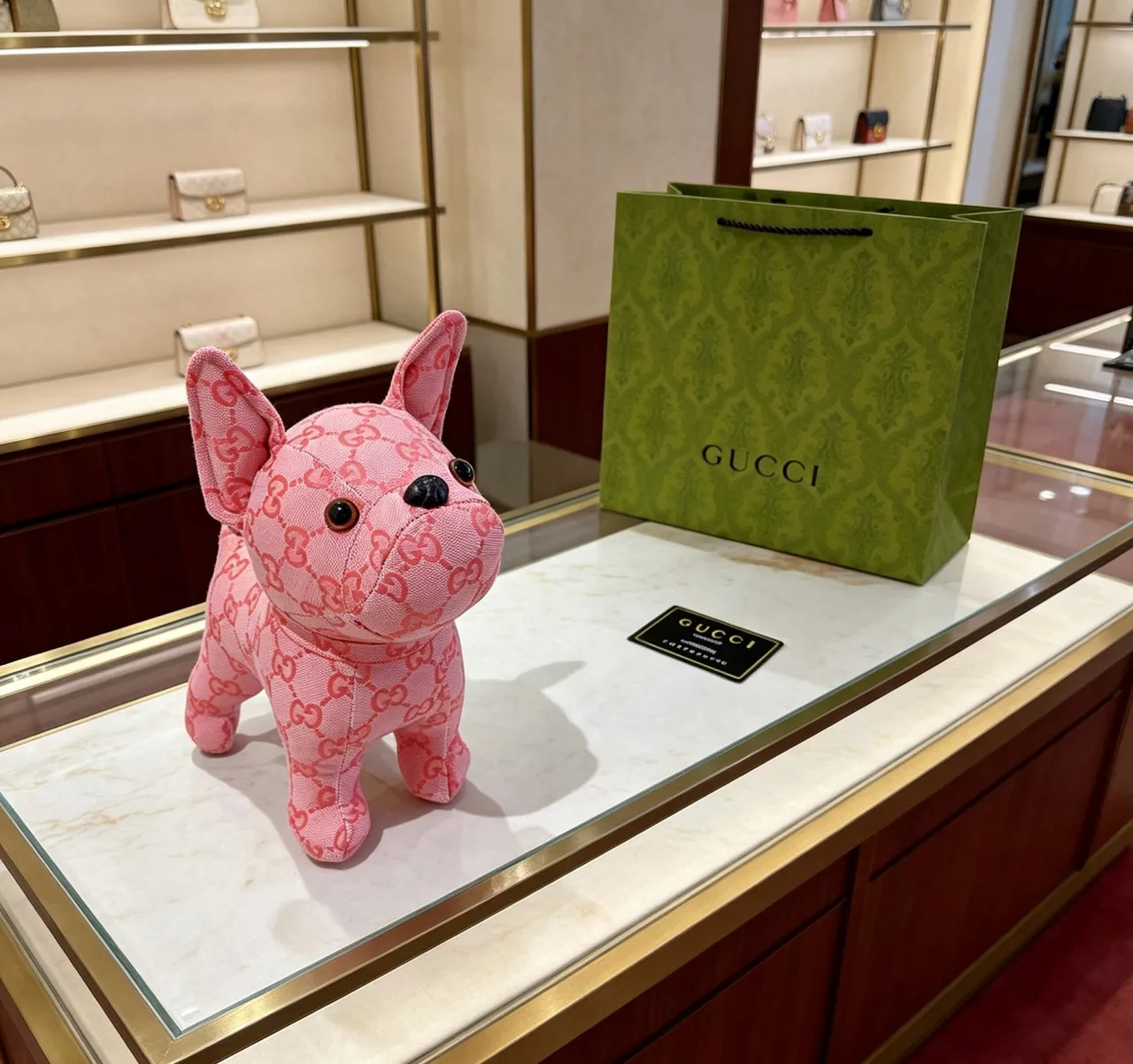 Gucci Sac à main rose et noir peluche bulldog silhouette GG monogramme tissu jacquard 6