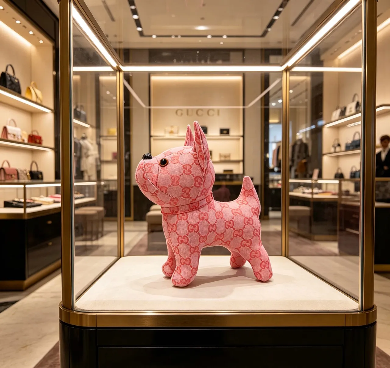 Gucci Sac à main rose et noir peluche bulldog silhouette GG monogramme tissu jacquard 7