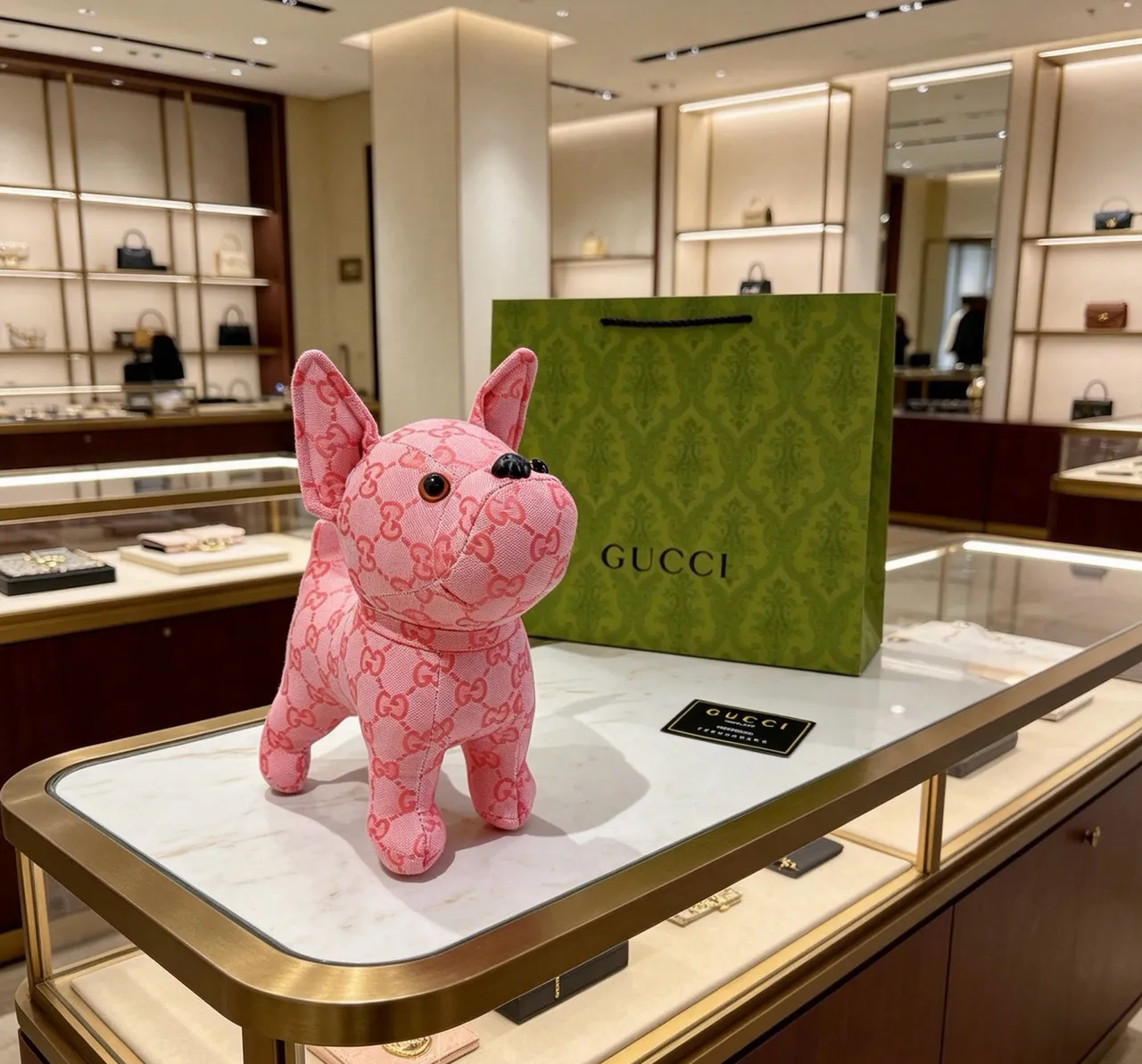 Gucci Sac à main rose et noir peluche bulldog silhouette GG monogramme tissu jacquard 8