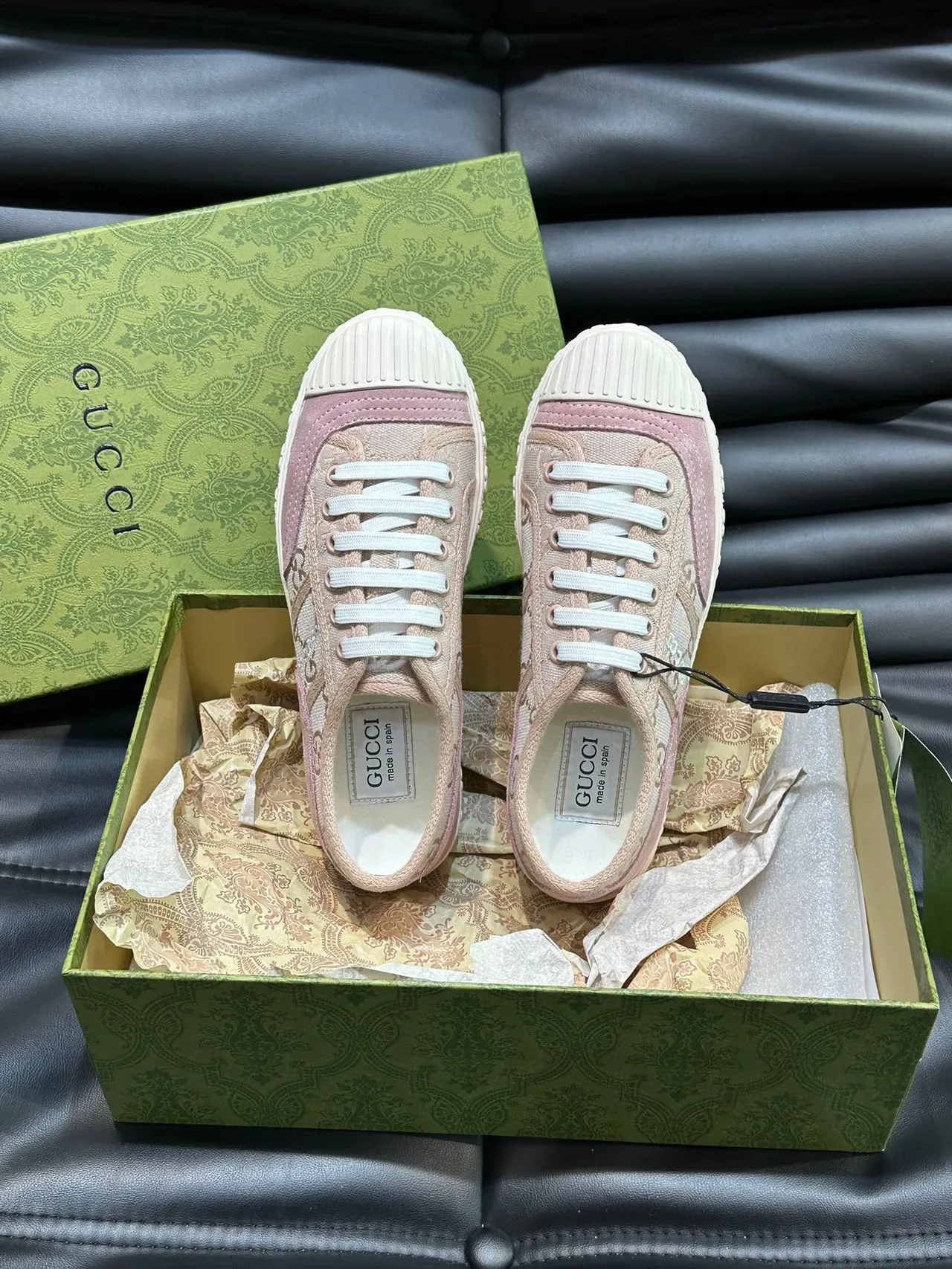 Gucci Zapatillas lifestyle rosa y blanco con upper de lona y ribeteado de goma en la punta 6