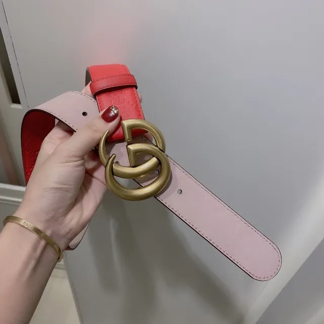 Gucci Red Gold Embossed GG Monogram Interlocking Double G Buckle Leather Belt 5