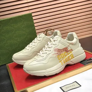 Gucci Rhyton Beige Yellow Sole Tiger Graphic Print Chunky Sneakers