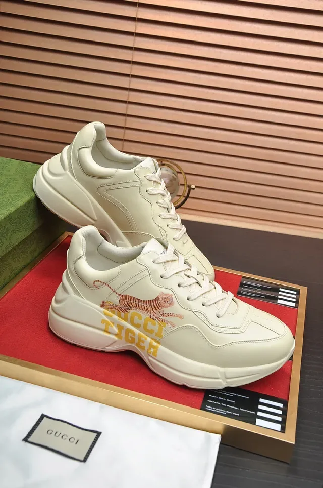 Gucci Rhyton Beige Yellow Sole Tiger Graphic Print Chunky Sneakers 3