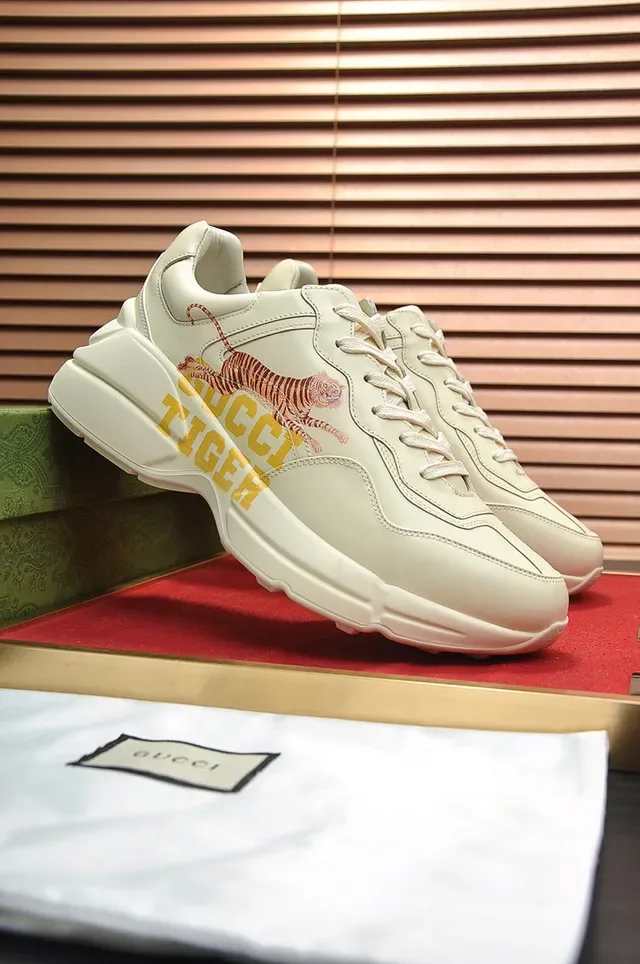 Gucci Rhyton Beige Yellow Sole Tiger Graphic Print Chunky Sneakers 5