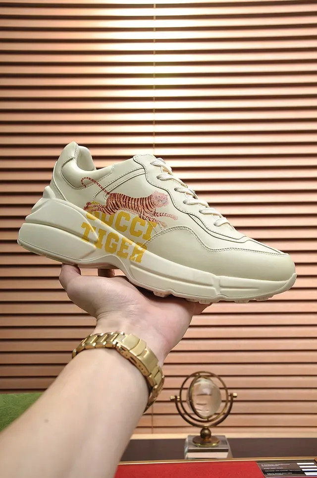 Gucci Rhyton Beige Yellow Sole Tiger Graphic Print Chunky Sneakers 7