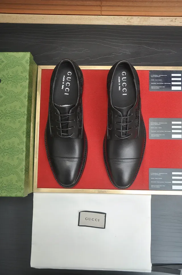 Gucci Screener Black Cap-Toe Perforated GG Logo Oxford Shoes 5