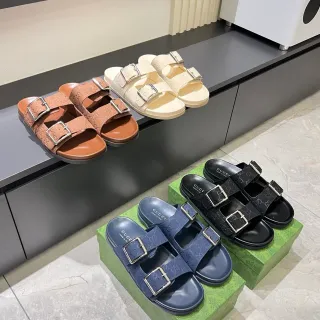 Gucci Screener Embossed GG Buckle Slide Casual Sandals