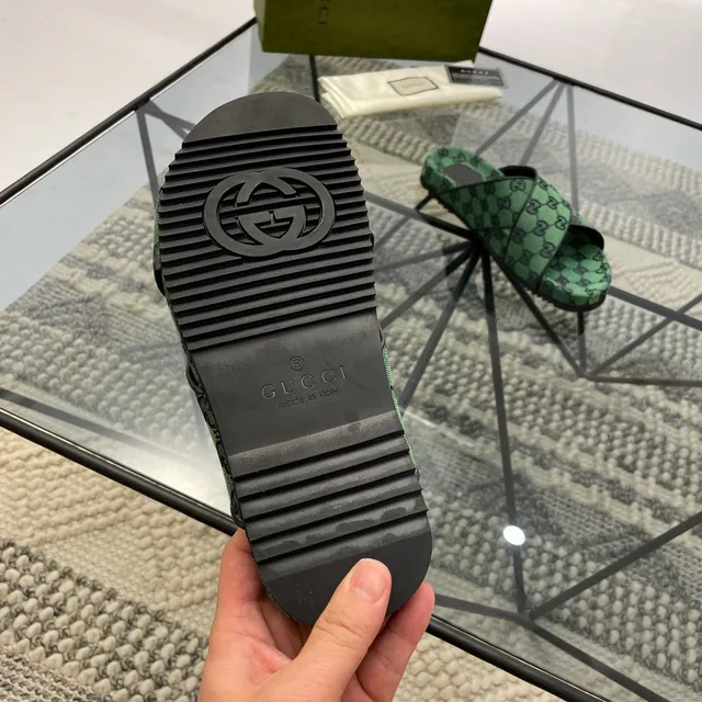 Gucci Screener Verde GG Monogram Chinelos Tecidos 2