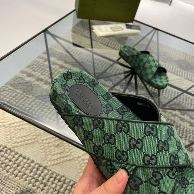 Gucci Screener Verde GG Monogram Chinelos Tecidos 3