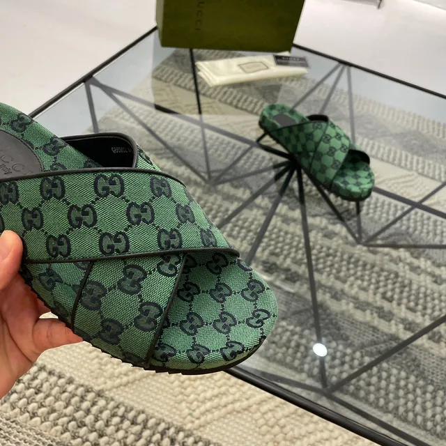 Gucci Screener Verde GG Monogram Chinelos Tecidos 4