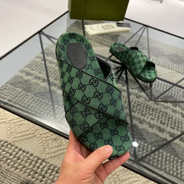Gucci Screener Verde GG Monogram Chinelos Tecidos 5