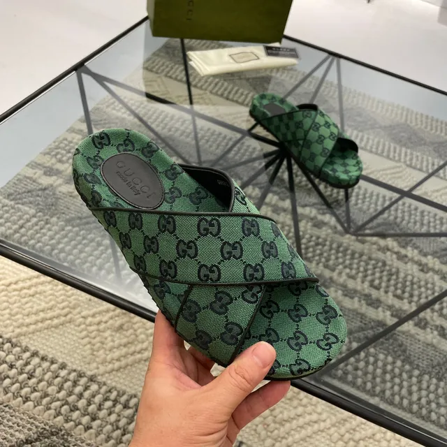 Gucci Screener Verde GG Monogram Chinelos Tecidos 6