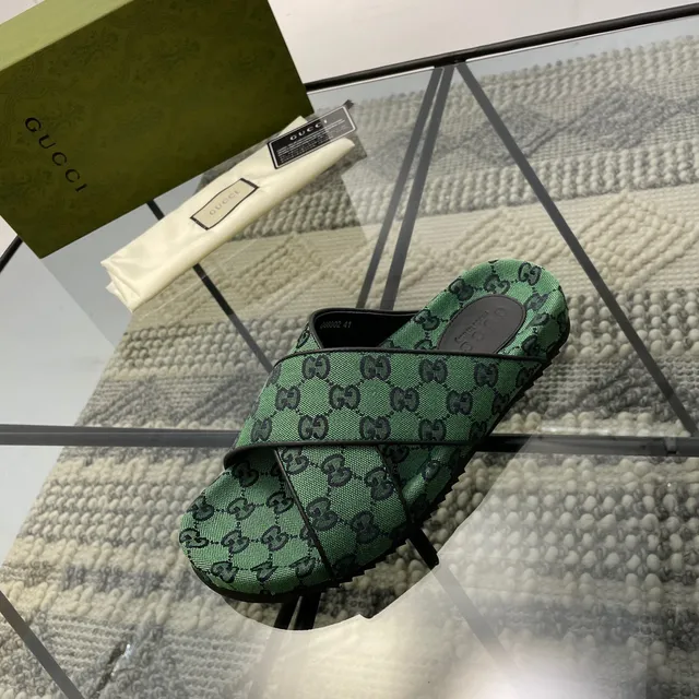 Gucci Screener Verde GG Monogram Chinelos Tecidos 7