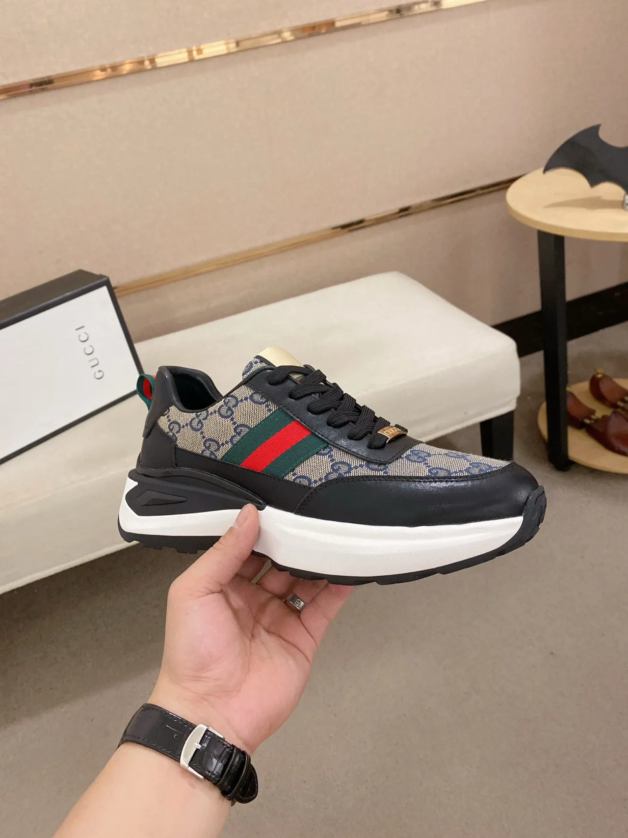 Gucci Screener Monogram Canvas Web Stripe Chunky Sneaker 4
