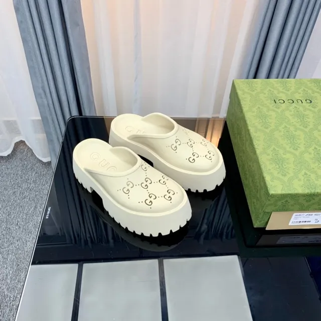 Gucci Screener Off-White Perforated Monogram Platform Slippers 3