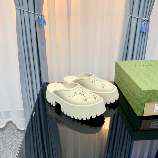 Gucci Screener Off-White Perforated Monogram Platform Slippers 4