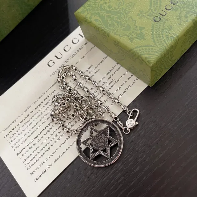 Gucci Collier Argent Noir Métal Oxydé Cabochon Centre 4