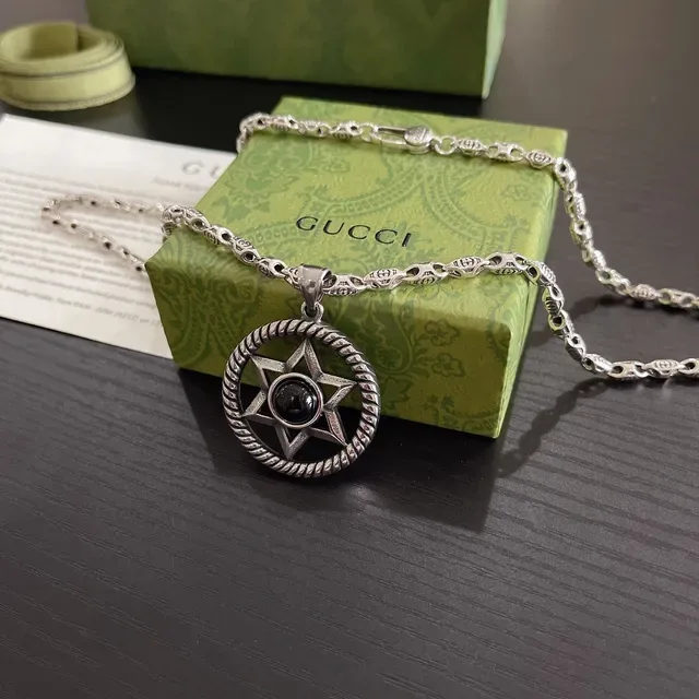 Gucci Collier Argent Noir Métal Oxydé Cabochon Centre 9