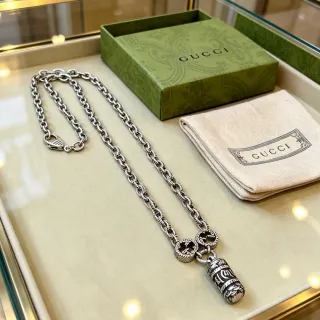 Gucci রৌপ্য কালো টুইস্টড-লিংক চেইন ইন্টারলকিং জি মোটিফস হার