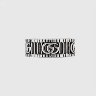 Gucci সিলভার কালো ওয়াইড ব্যান্ড Interlocking GG Logo রিং
