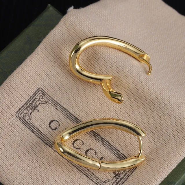 Gucci Silver Gold Oval Hoop Hinged Closure Earrings 4
