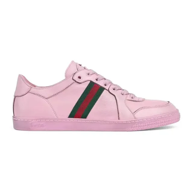 Gucci 银绿色金属皮革网状条纹侧面板生活方式运动鞋 2