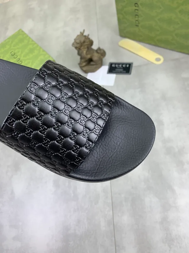 Gucci Slide Preto e Marrom Escuro com GG Monogram embossado 7