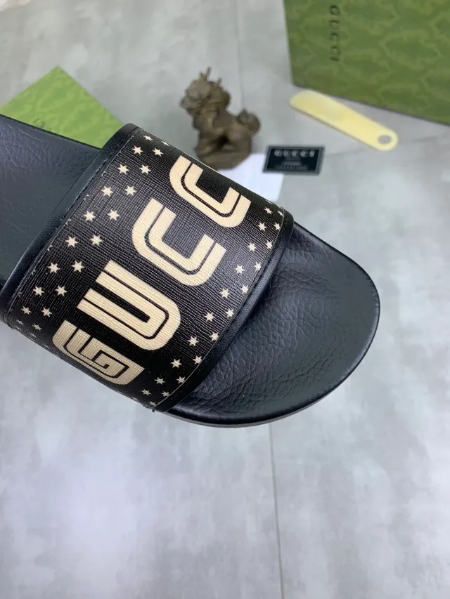 Gucci Slide Preto e Marrom Escuro com GG Monogram embossado 22