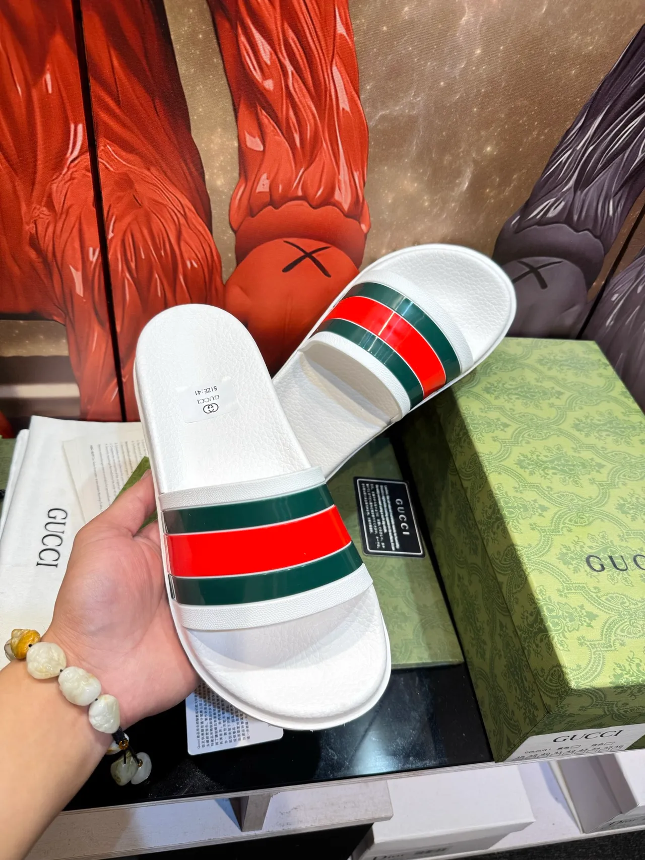 Gucci Slide Black Multicolor Interlocking G Logo Strap Embossed GG Pattern Slippers 14