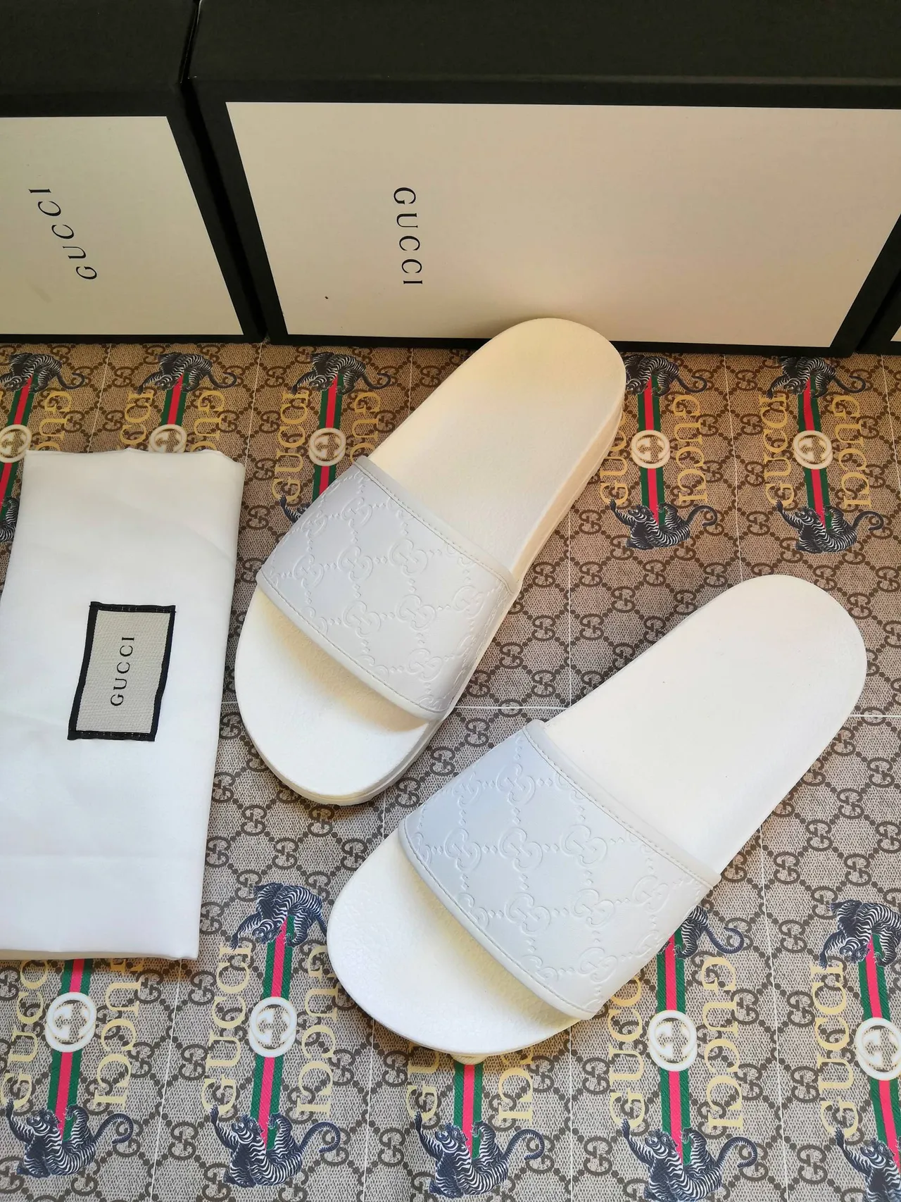 Gucci Slide White Embossed GG Monogram Slippers 2