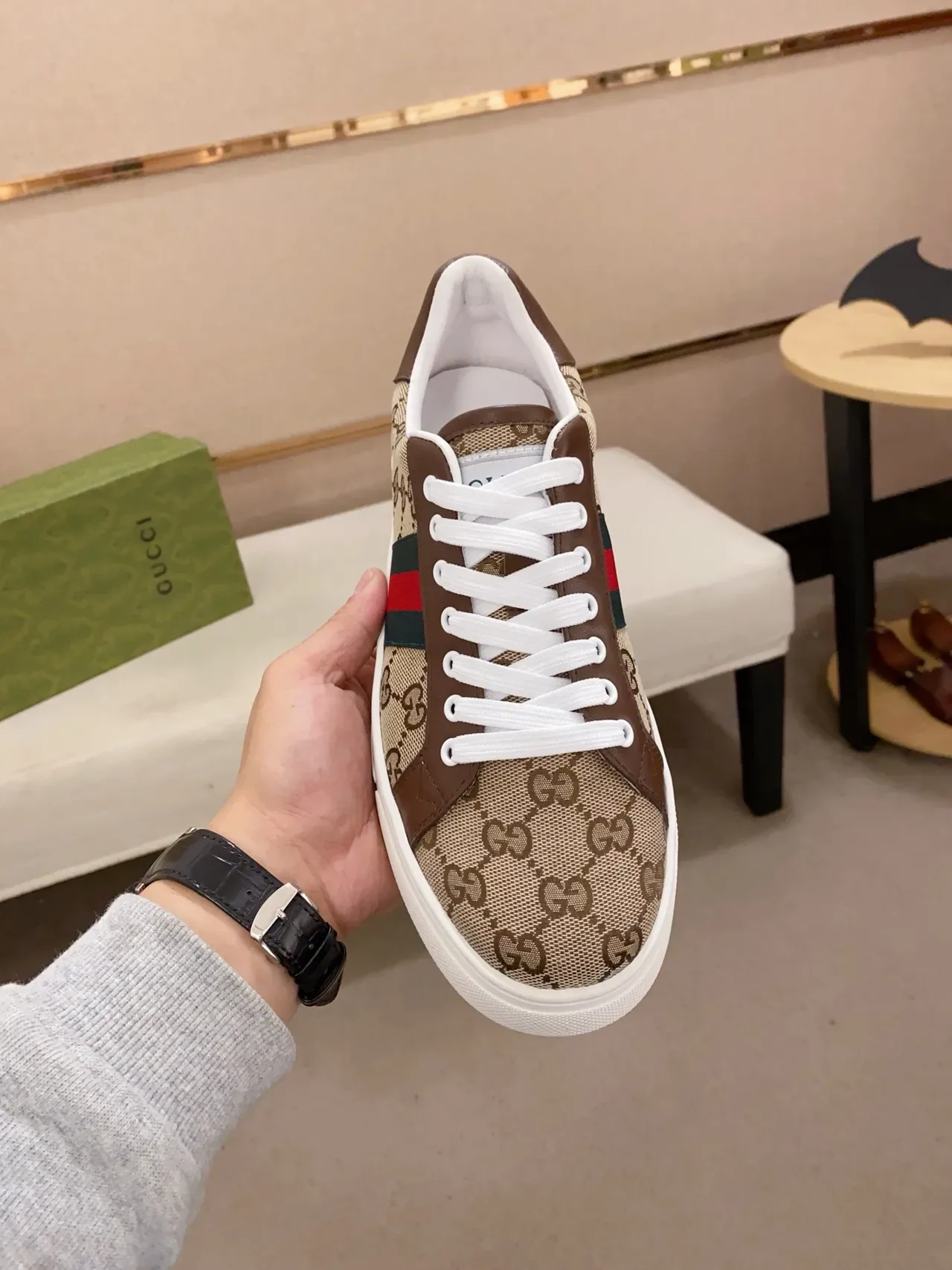 Gucci Tennis 1977 Bege Monogram Lona Lifestyle Tênis 5