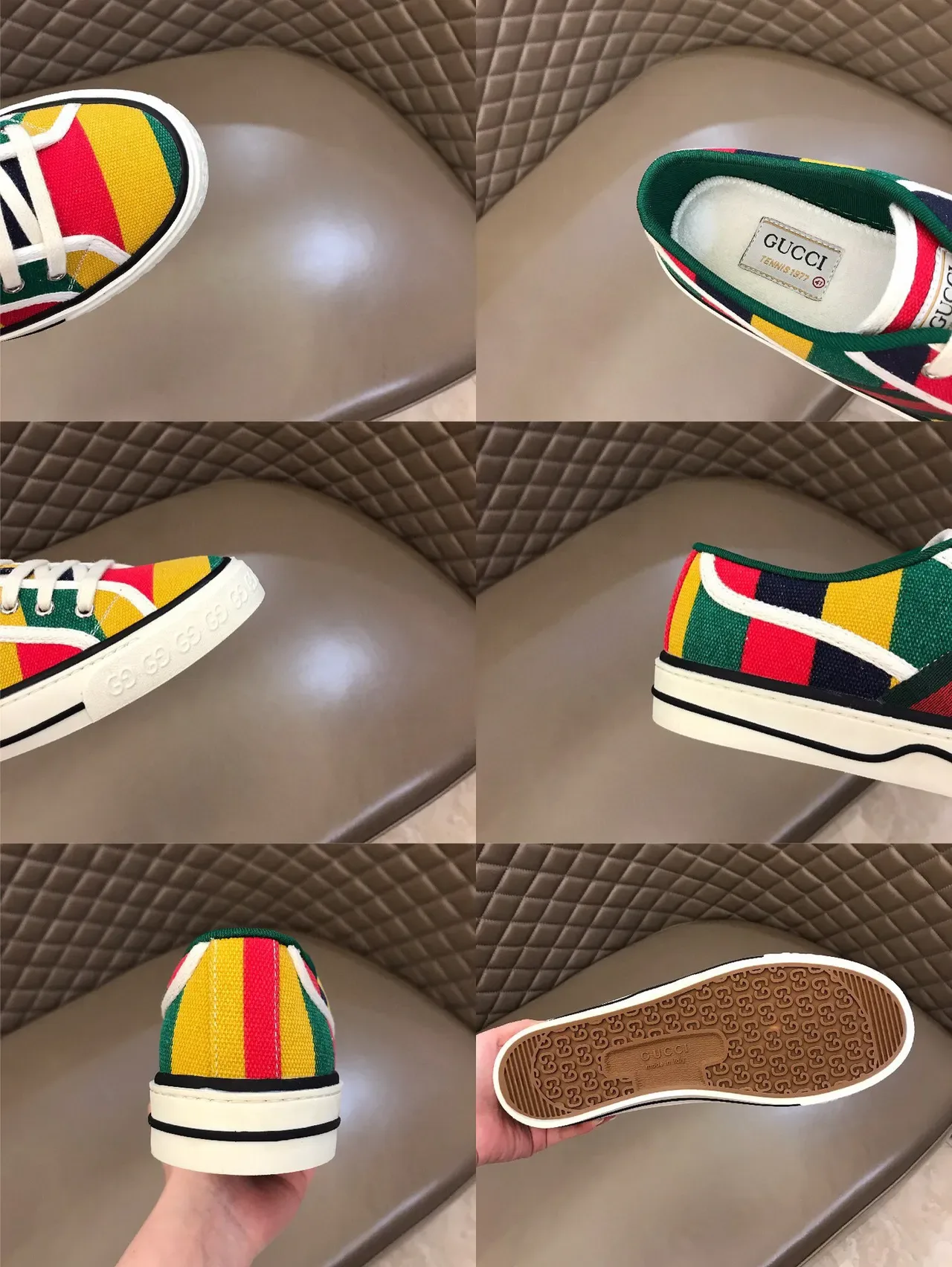 Gucci Tennis 1977 حذاء رياضي أسلوب الحياة متعدد الألوان المخطط من القماش 2