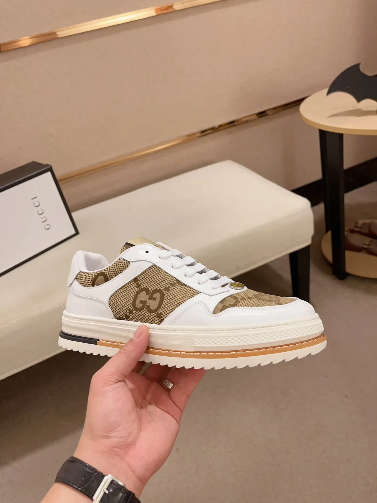 Gucci Tennis 1977 White and Beige GG Monogram Lifestyle Sneakers 4